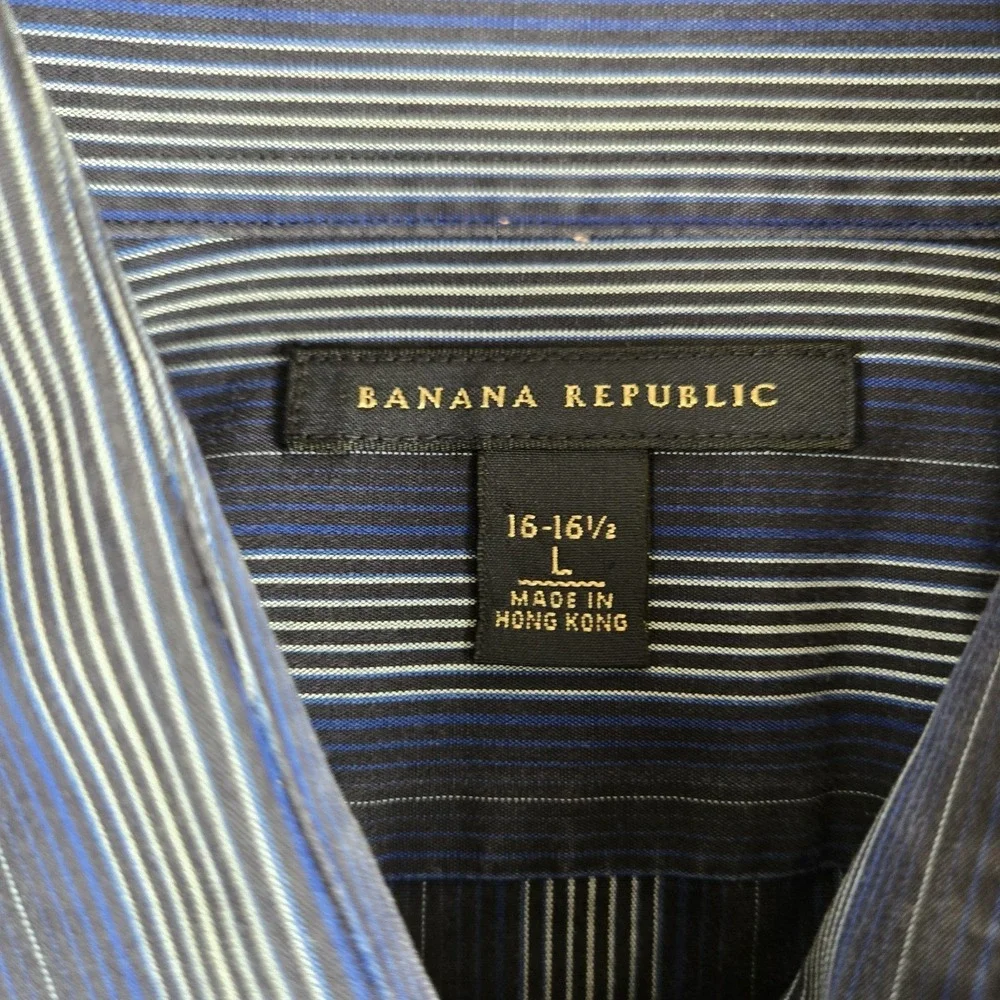 Vintage Banana Republic Shirt Mens Large 16/16.5 Blue Striped Flip Cuffs Career